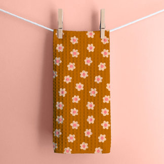 Retro Hippie Flowers på Camel Brown Kökshandduk