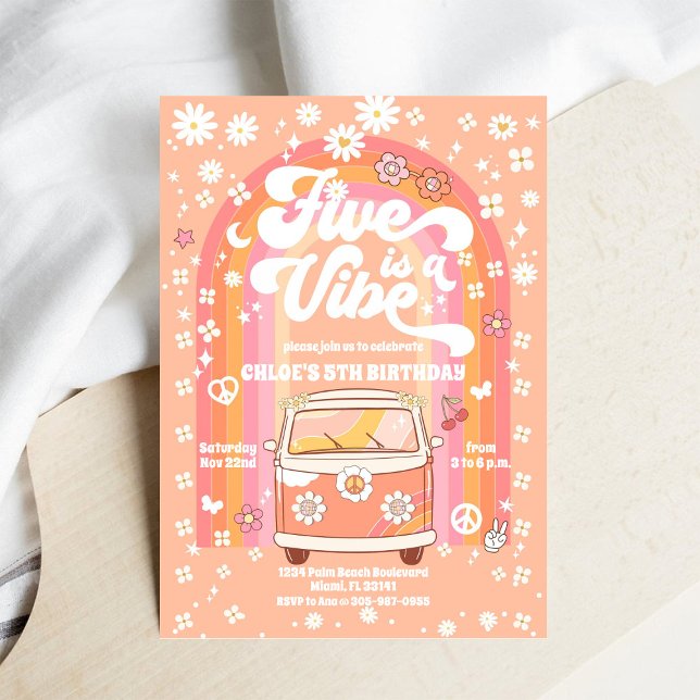 Retro Hippie Födelsedagsinbjudan Inbjudningar (Skapare uppladdad)