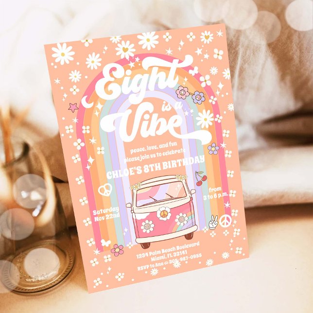 Retro Hippie Födelsedagsinbjudan Inbjudningar (Skapare uppladdad)