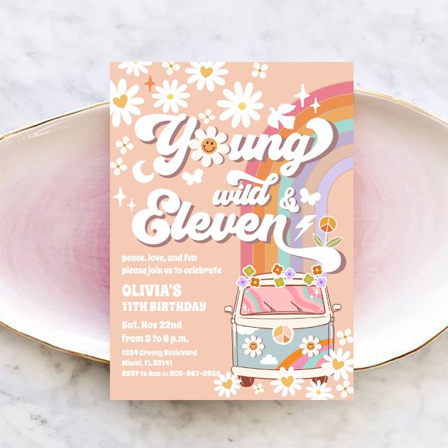 Retro Hippie Födelsedagsinbjudan Inbjudningar (Skapare uppladdad)