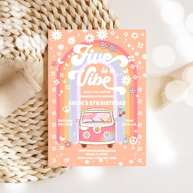 Retro Hippie Födelsedagsinbjudan Inbjudningar (Skapare uppladdad)