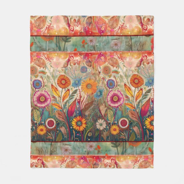 Retro Hippie: Folk Art Garden Blanket Fleecefilt (Framsidan)