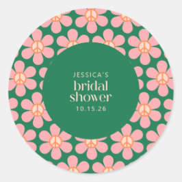 Retro Hippie-Fredsteckenet Rosa för nedre Grönt Runt Klistermärke