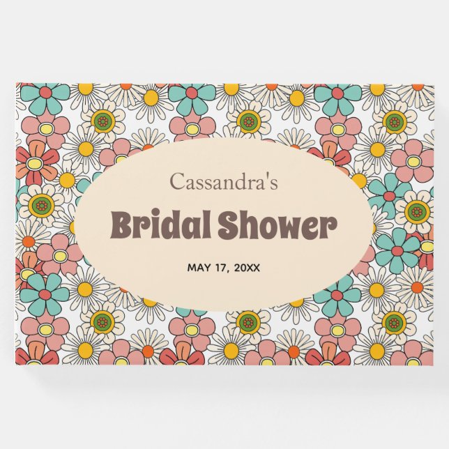 Retro Hippie Groovy Blom Bröllopsdusch  Gästböcker (Framsida)