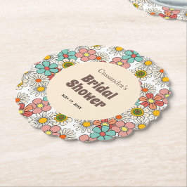 Retro Hippie Groovy Blom Bröllopsdusch Underlägg Papper
