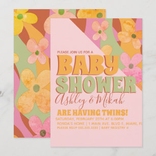 Retro Hippie Groovy Flower Baby Shower Inbjudningar