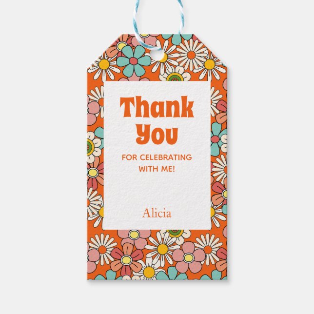 Retro Hippie Groovy Flower Hej 40 födelsedagar Presentetikett (Framsidan)