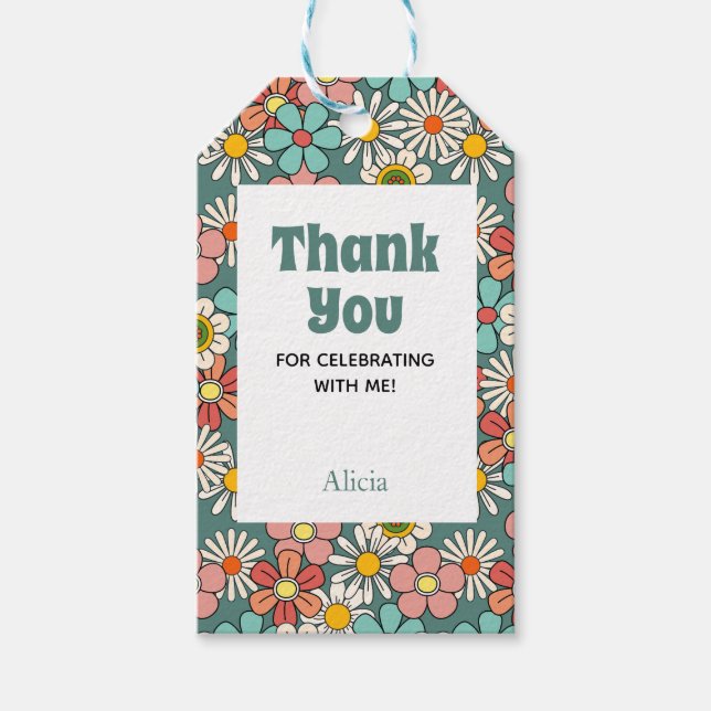 Retro Hippie Groovy Flower Hej 50 födelsedagar Presentetikett (Framsidan)