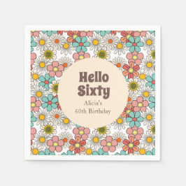 Retro Hippie Groovy Flower Hej 60 födelsedagar Pappersservett