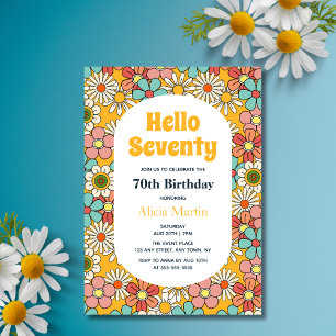 Retro Hippie Groovy Flower Hej 70 födelsedagar Inbjudningar