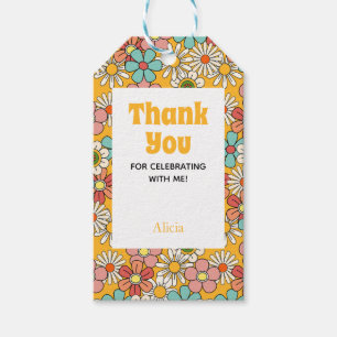 Retro Hippie Groovy Flower Hej 70 födelsedagar Presentetikett