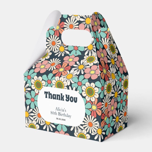 Retro Hippie Groovy Flower Hej 80 födelsedagar Presentaskar (Framsidan Sidan)