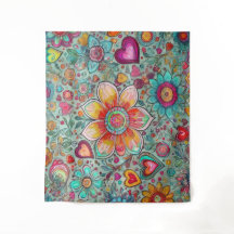 Retro Hippie: Gult Flower Abstrakt Tapestry