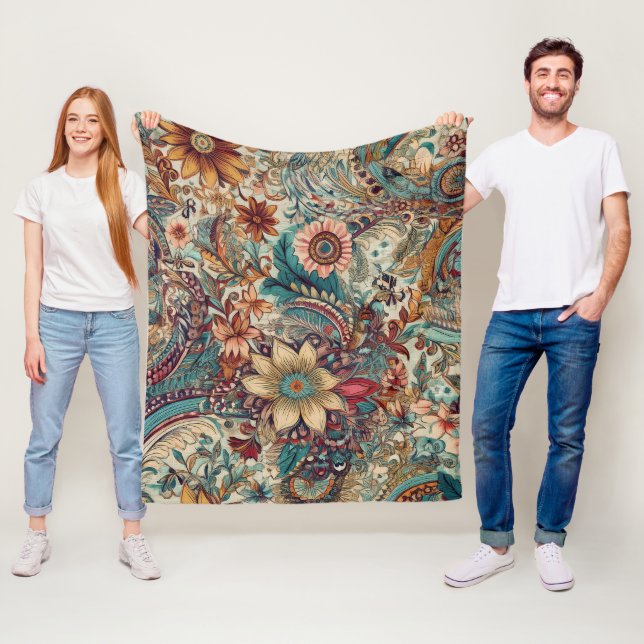 Retro Hippie: Gyllene Trädgård Fleecefilt (På plats)