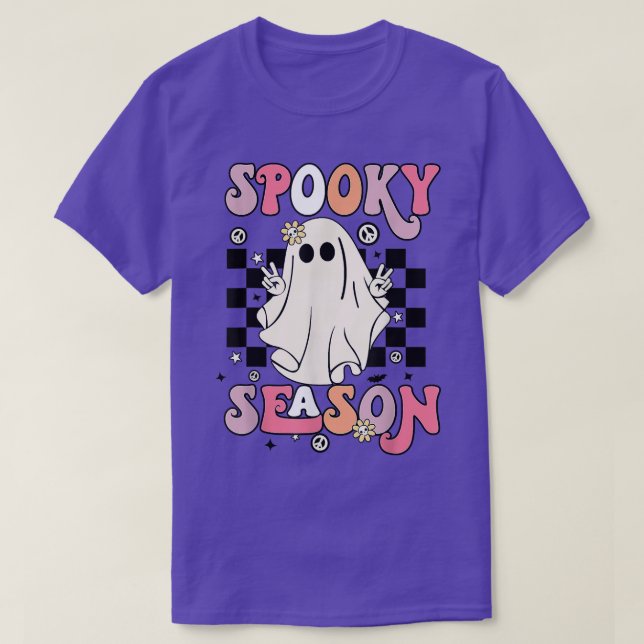 Retro Hippie Halloween Cute Ghost Spooky Season Wo T Shirt (Design framsida)