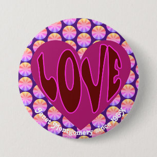 Retro Hippie Heart Kärlek Anpassningsbar Birthday Knapp