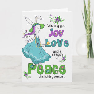 Retro Hippie Joy Kärlek och Peace Helgdag Bunny Helgkort