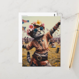Retro Hippie Kattunge vykort