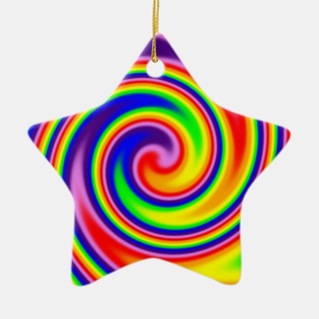 Retro Hippie Lycklig Rainbow Färg Soft Spiral Julgransprydnad Keramik (Framsidan)