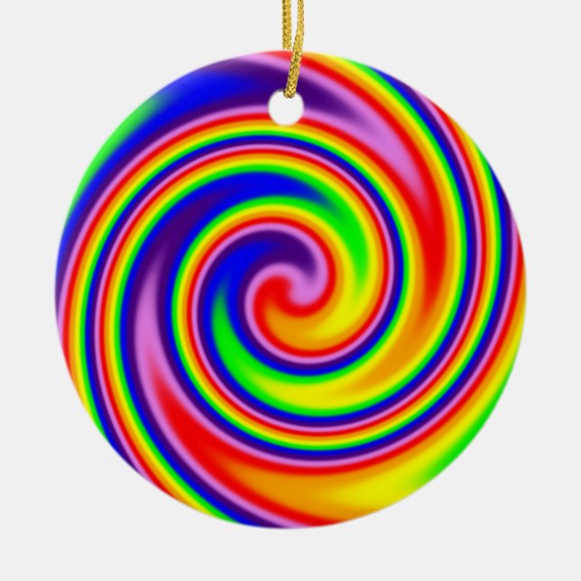 Retro Hippie Lycklig Rainbow Färg Soft Spiral Julgransprydnad Keramik (Framsidan)