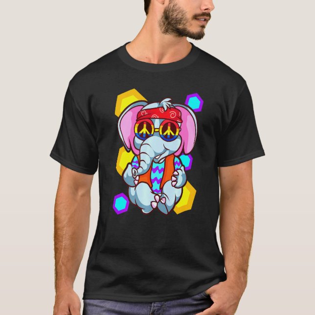 Retro Hippie Peace Elephant Kärlek Animals T Shirt (Framsida)