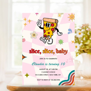 Retro Hippie Pizza Födelsedagsfest Inbjudningar