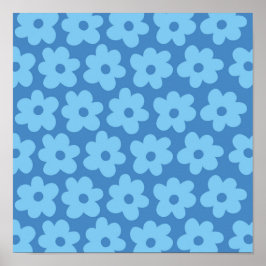 Retro Hippie Preppy Blue Flower Y2K Mönster Poster