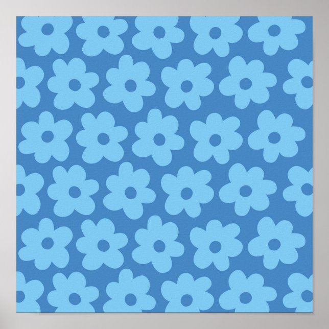 Retro Hippie Preppy Blue Flower Y2K Mönster Poster (Framsidan)