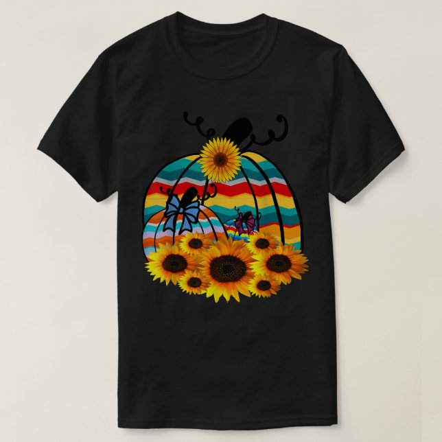 Retro Hippie Pumpkins Solrosolblommor hösten T Shirt (Design framsida)