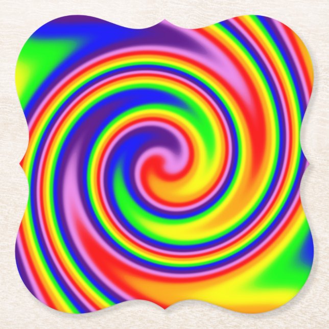 Retro Hippie Rainbow Färg Soft Focus Spiral Art Underlägg Papper (Framsida)