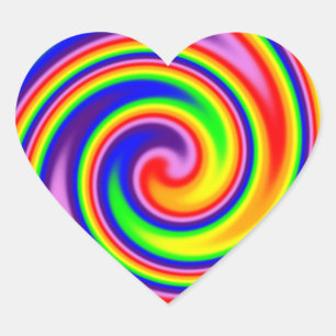 Retro Hippie Rainbow Färg Soft Focus Spiral Hjärtformat Klistermärke