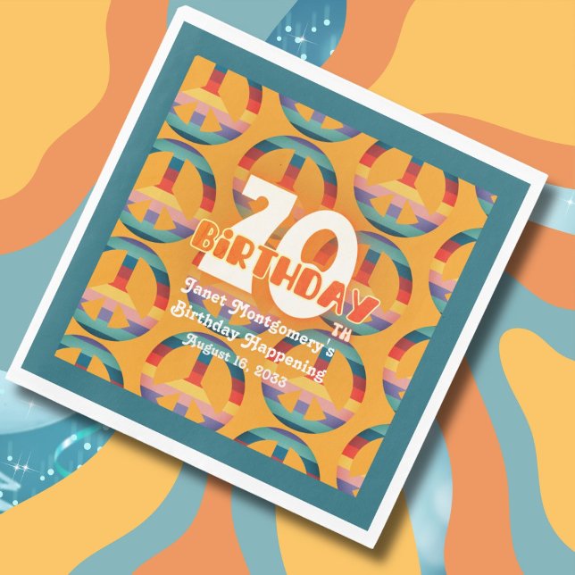 Retro Hippie Rainbow Fredstecken 70:e födelsedagen Pappersservett (Skapare uppladdad)
