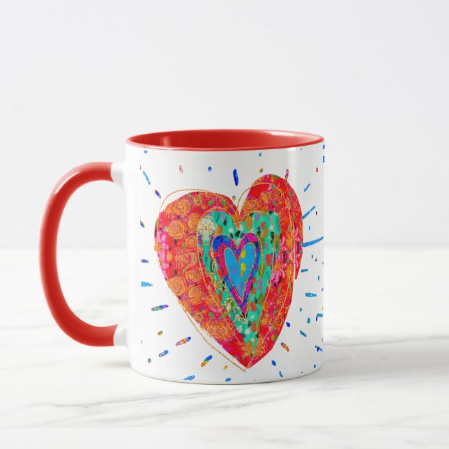 Retro Hippie Red Rosa Turcos Watercolor Heart Mugg (Vänster)