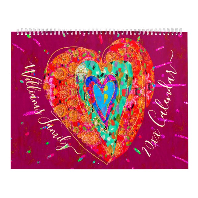 Retro Hippie Red Turquise Heart Anpassningsbar 202 Kalender (Omslag)
