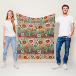 Retro Hippie: Röd Blomsterträdgård Fleecefilt