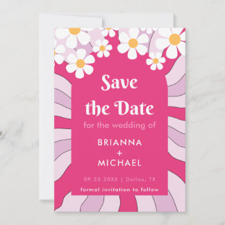 Retro Hippie Rosa Arch Daisy Groovy 70-talet Spara Datumet