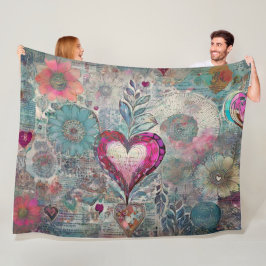 Retro Hippie: Rosa Heart Fleece Blanket