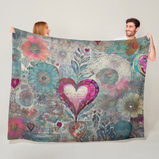 Retro Hippie: Rosa Heart Fleece Blanket