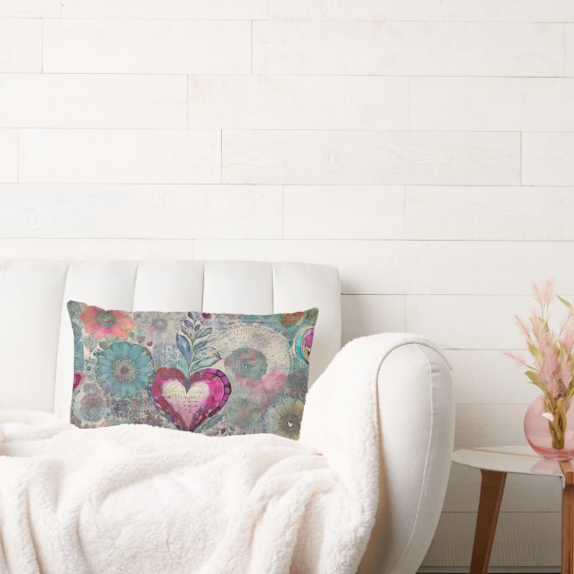 Retro Hippie: Rosa Heart Lumbar Pillow Lumbarkudde (Soffa)