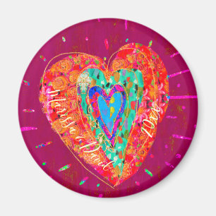 Retro Hippie Rosa Turcos Heart Couple Namn Magnet
