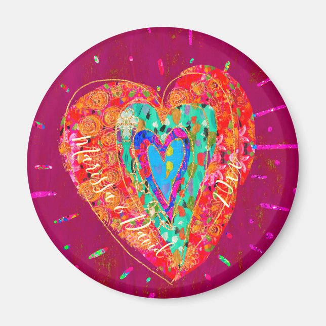 Retro Hippie Rosa Turcos Heart Couple Namn Magnet (Framsidan)