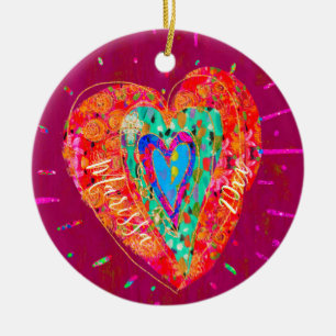 Retro Hippie Rosa Turcos Heart Namn år Julgransprydnad Keramik