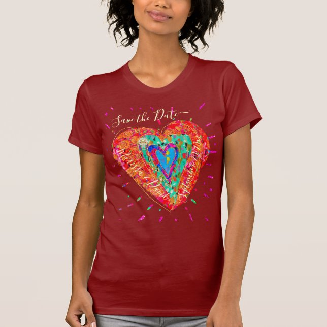 Retro Hippie Rosa Turcos Heart Spara datum T Shirt (Framsida)