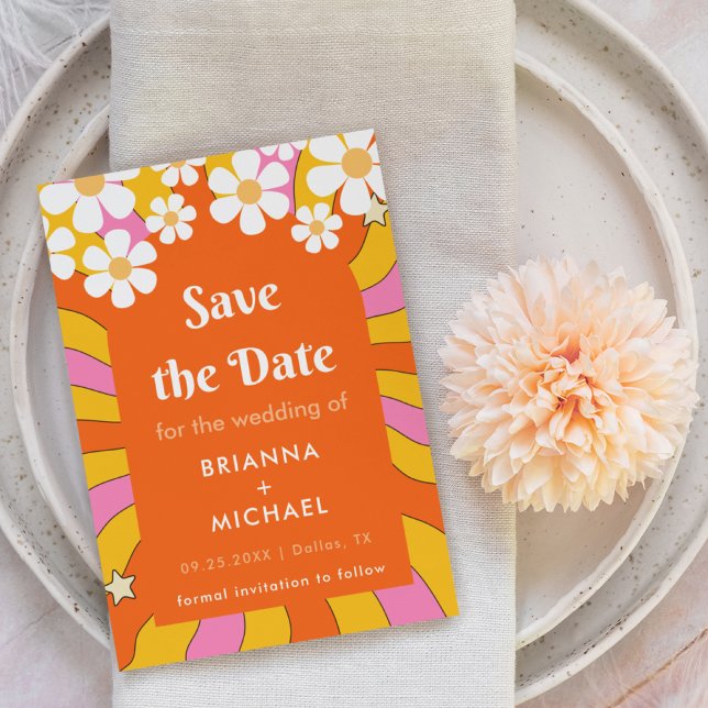 Retro Hippie Stil Daisy & Orange Arch 70 s Groovy Spara Datumet (Skapare uppladdad)