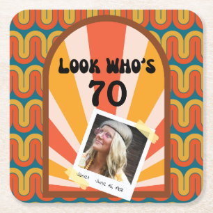 Retro Hippie Sunrise Fotofödelsedagar Papper Under Underlägg Papper Kvadrat