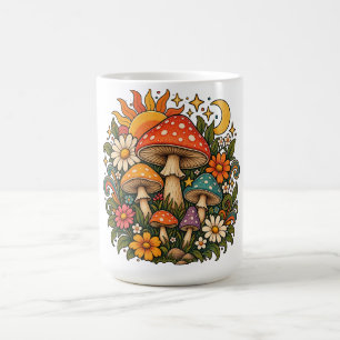 Retro Hippie Svamp & Wildflower Illustration - Kaffemugg
