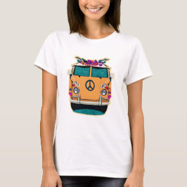 Retro Hippie Van blommigt Vintage Färg Art T Shirt