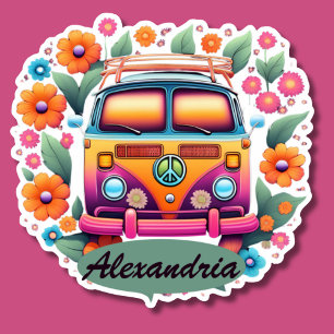 Retro Hippie Van Monogram Watersecure Klistermärken