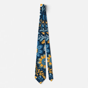 Retro Hippie Vintage Blommor Design Gul Blå Slips
