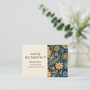 Retro Hippie Vintage Flowers Design Gult Blue Visitkort